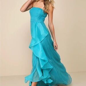 Lulu's Strapless Aqua Dress